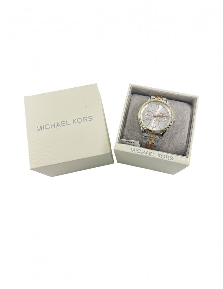 Michael Kors Women's Benning Multifunction Tri-Tone Stainless Steel Watch  "Rose Gold and Silver"